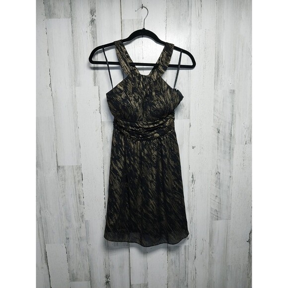 Nine West Glam Rocks Metallic Gold & Black Halter Dress 6P - Picture 1 of 6